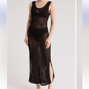 Black Sleeveless Open Knit Cover-Up Dress